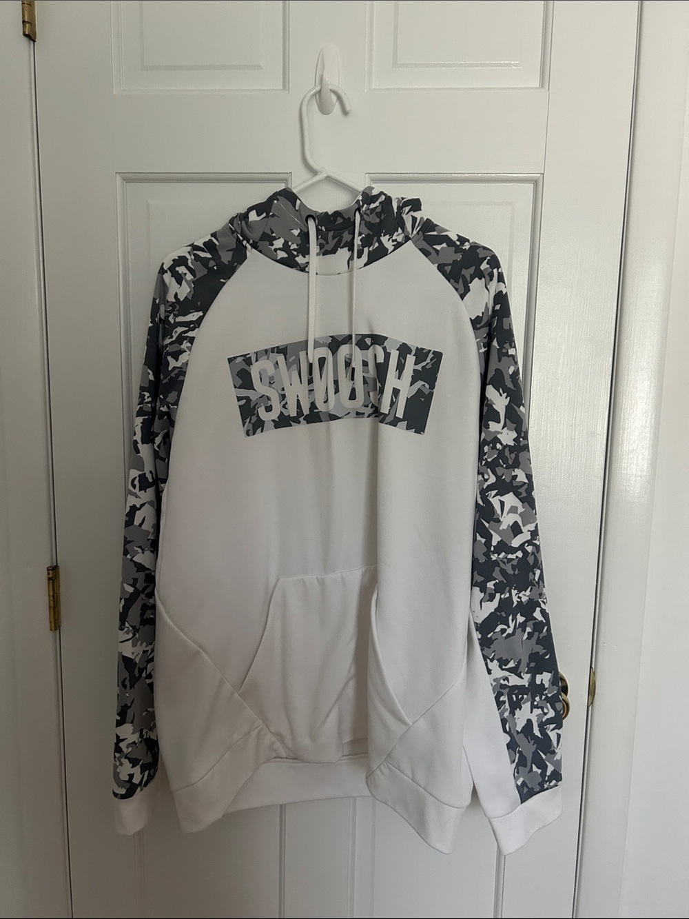 Nike White Camouflage Hoodie with Gray Camo Sleeves